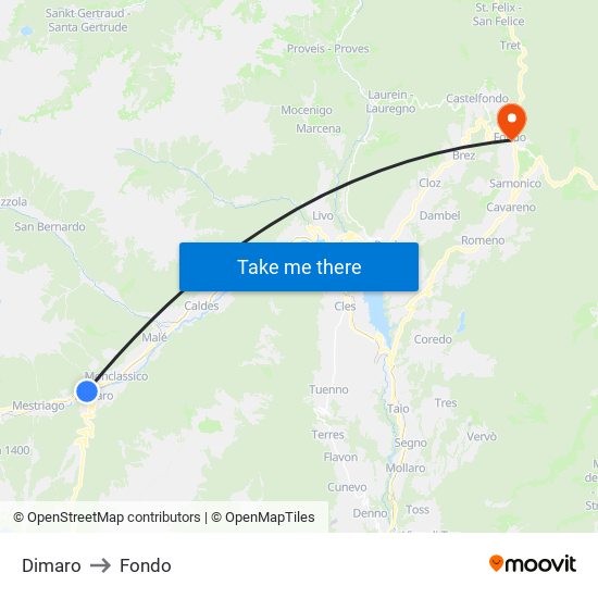 Dimaro to Fondo map