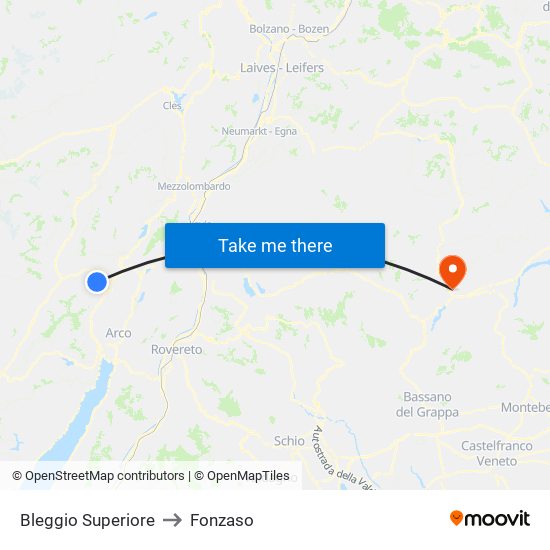 Bleggio Superiore to Fonzaso map