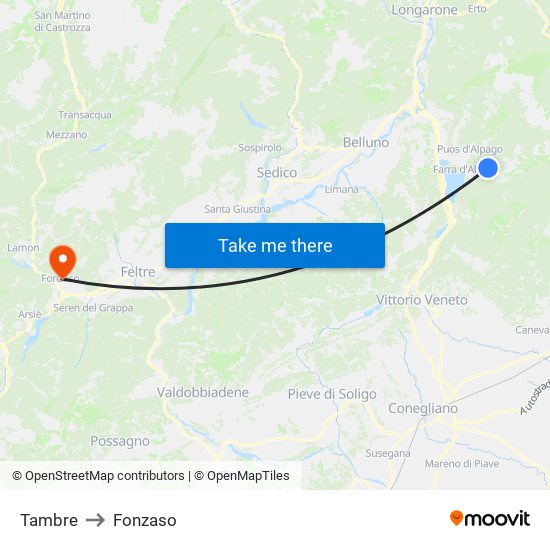 Tambre to Fonzaso map