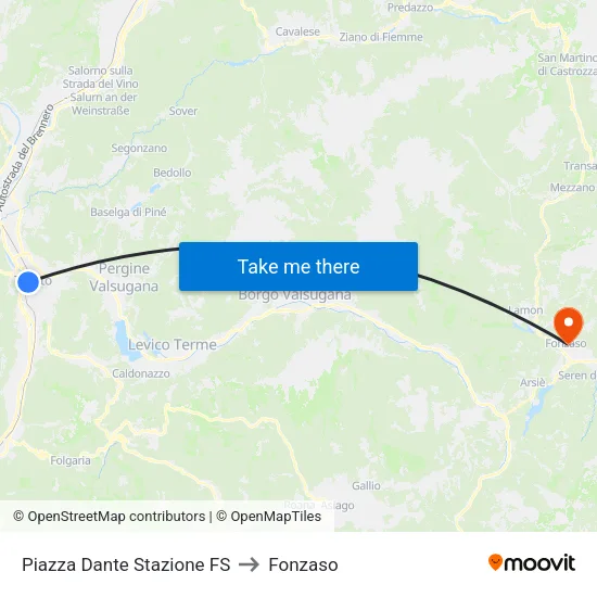 Piazza Dante Stazione FS to Fonzaso map