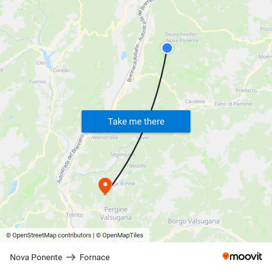 Nova Ponente to Fornace map