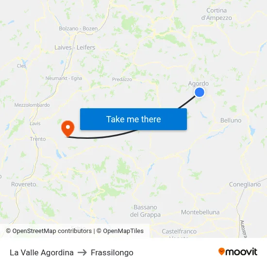 La Valle Agordina to Frassilongo map