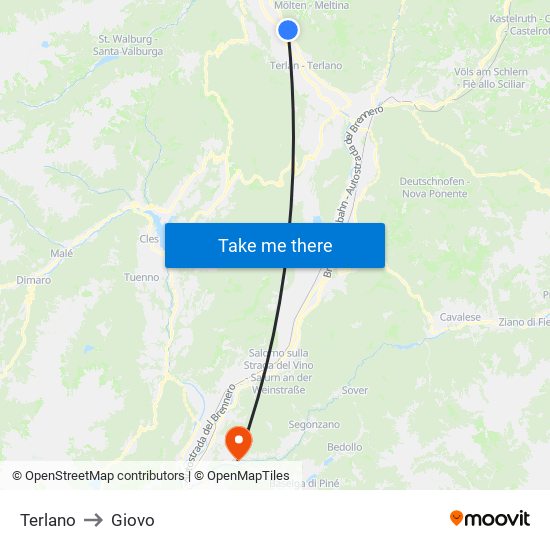 Terlano to Giovo map