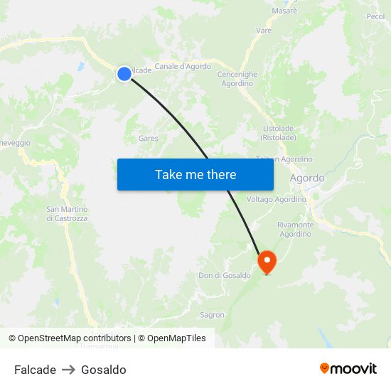 Falcade to Gosaldo map