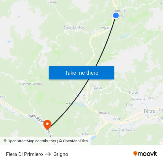 Fiera Di Primiero to Grigno map