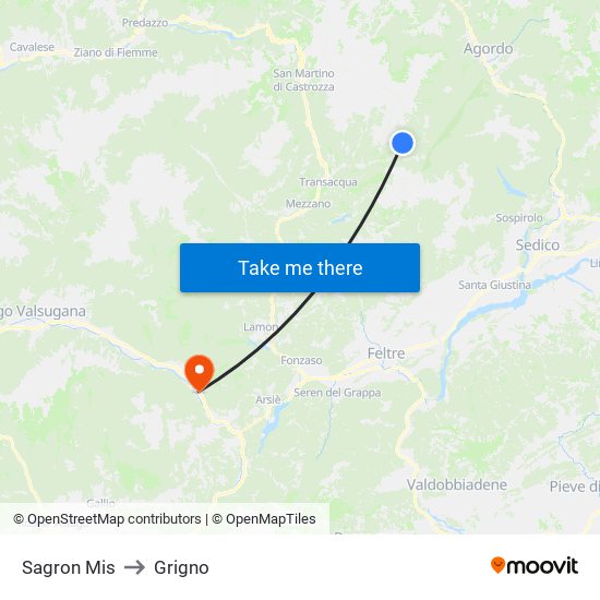 Sagron Mis to Grigno map