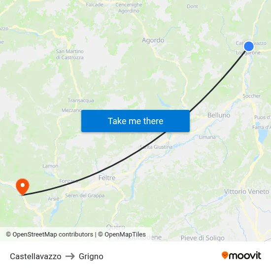 Castellavazzo to Grigno map