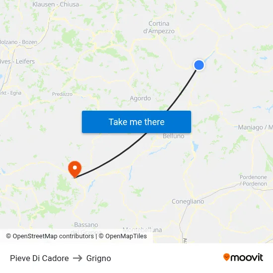 Pieve Di Cadore to Grigno map