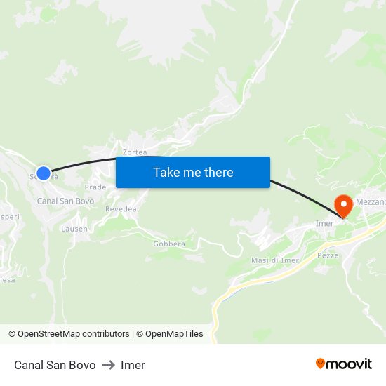 Canal San Bovo to Imer map