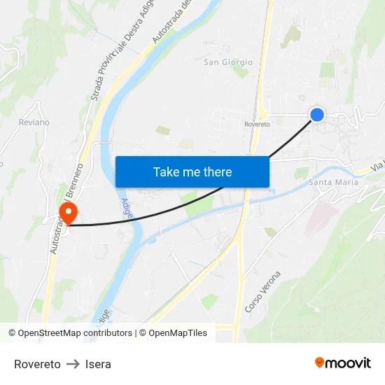 Rovereto to Isera map