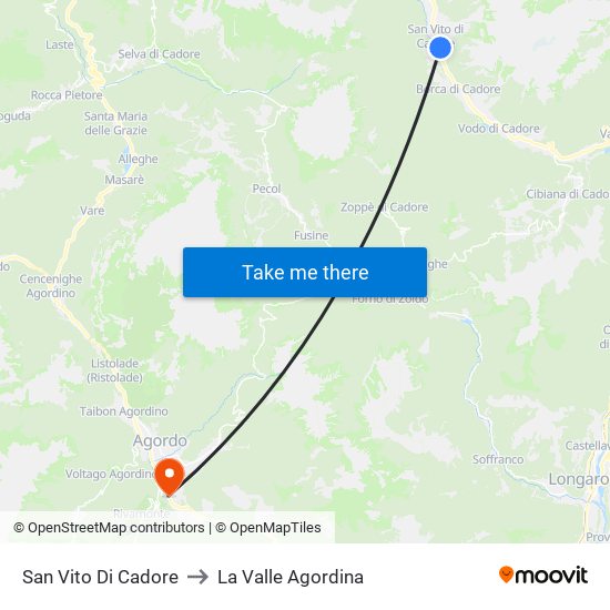 San Vito Di Cadore to La Valle Agordina map