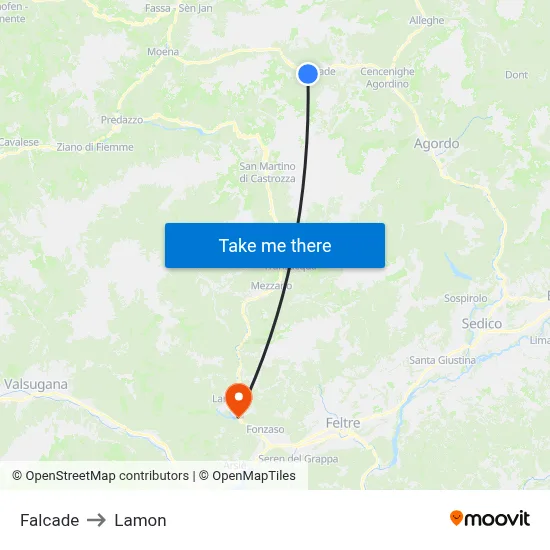 Falcade to Lamon map