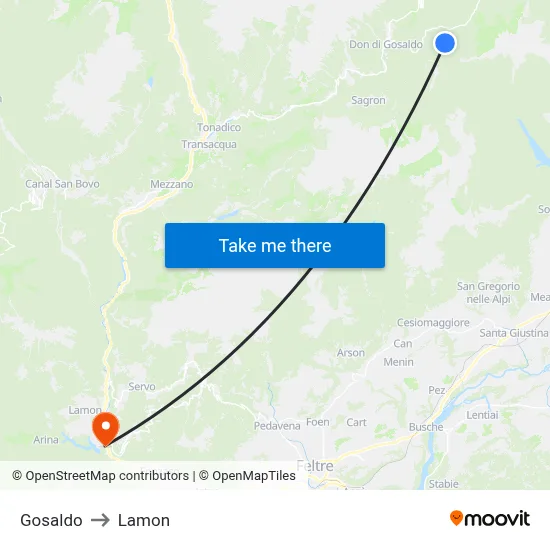 Gosaldo to Lamon map