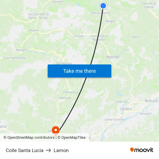Colle Santa Lucia to Lamon map