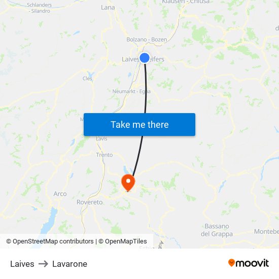 Laives to Lavarone map