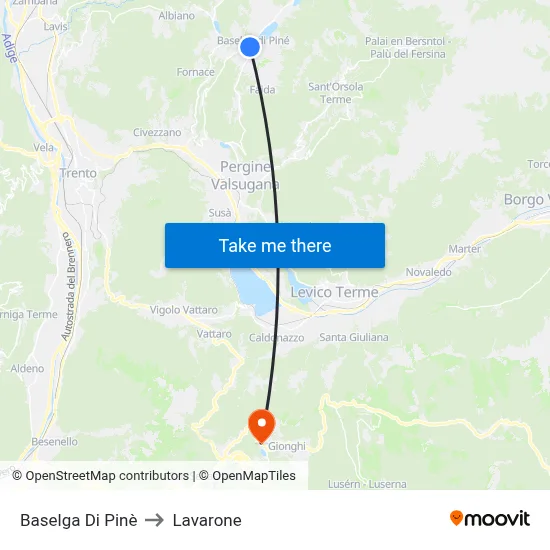 Baselga di Pinè to Lavarone map