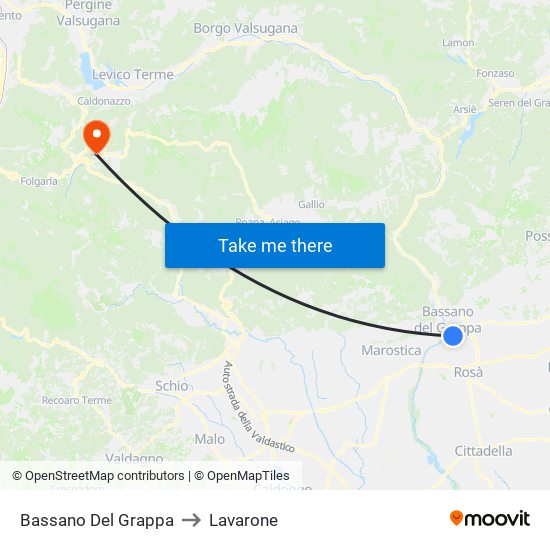 Bassano Del Grappa to Lavarone map