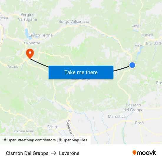 Cismon Del Grappa to Lavarone map
