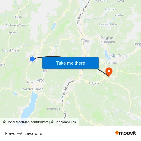 Fiavè to Lavarone map
