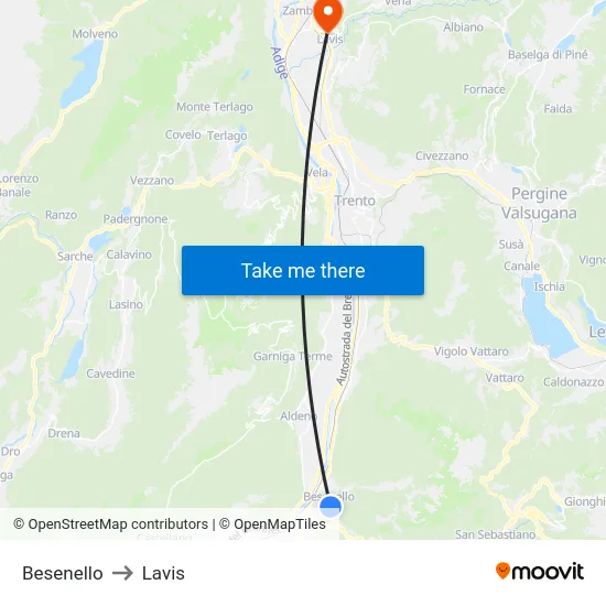 Besenello to Lavis map