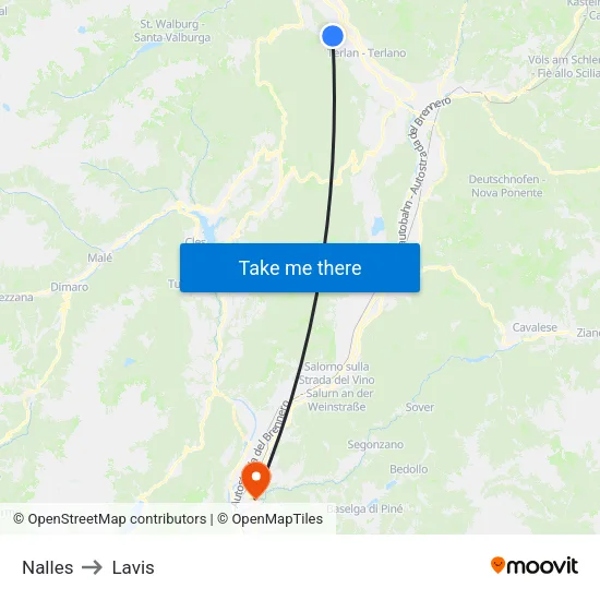 Nalles to Lavis map