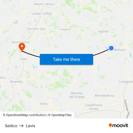 Sedico to Lavis map