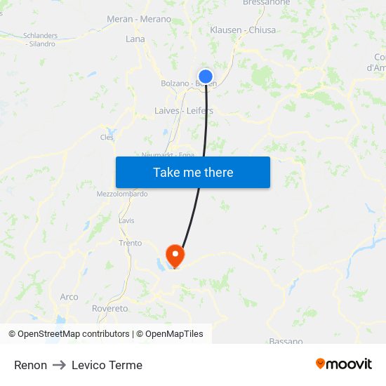 Renon to Levico Terme map