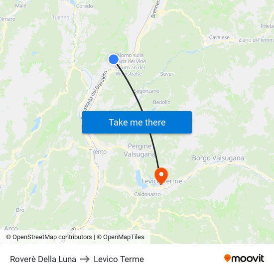 Roverè Della Luna to Levico Terme map