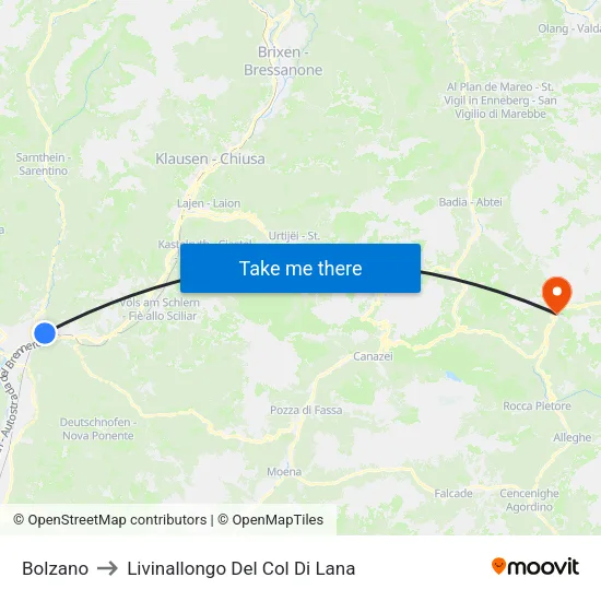 Bolzano to Livinallongo Del Col Di Lana map