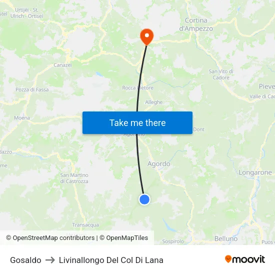 Gosaldo to Livinallongo Del Col Di Lana map