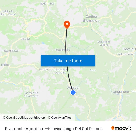 Rivamonte Agordino to Livinallongo Del Col Di Lana map