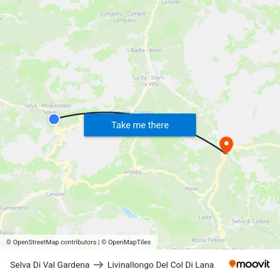 Selva Di Val Gardena to Livinallongo Del Col Di Lana map