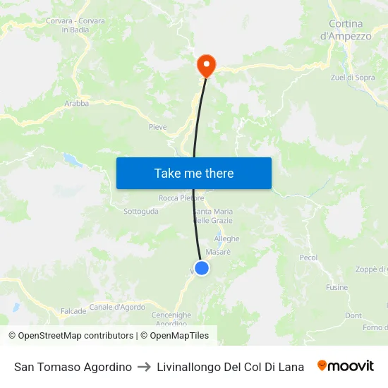 San Tomaso Agordino to Livinallongo Del Col Di Lana map