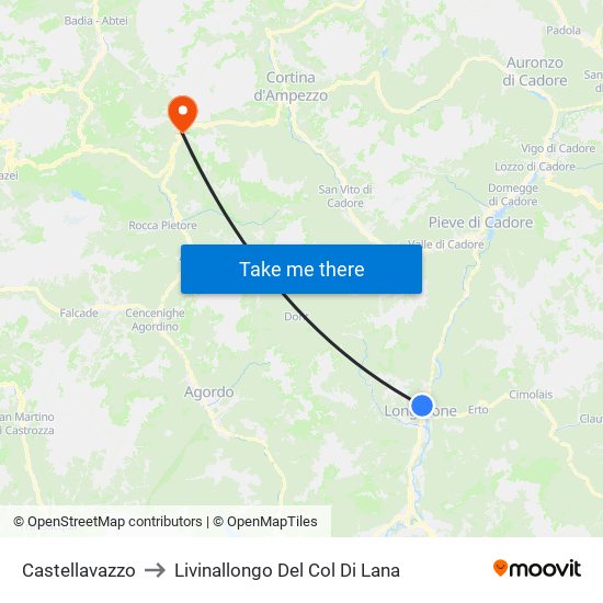Castellavazzo to Livinallongo Del Col Di Lana map