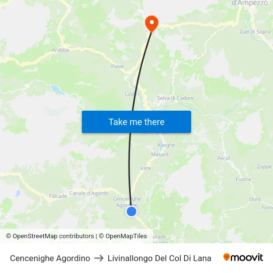 Cencenighe Agordino to Livinallongo Del Col Di Lana map