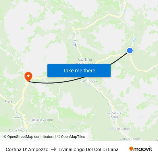 Cortina D' Ampezzo to Livinallongo Del Col Di Lana map