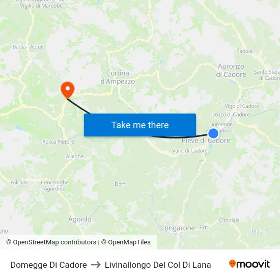 Domegge Di Cadore to Livinallongo Del Col Di Lana map