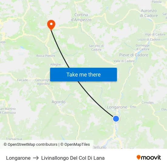 Longarone to Livinallongo Del Col Di Lana map