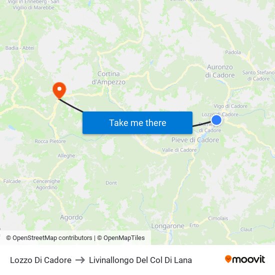 Lozzo Di Cadore to Livinallongo Del Col Di Lana map