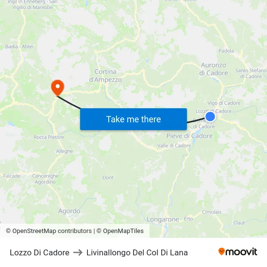 Lozzo Di Cadore to Livinallongo Del Col Di Lana map