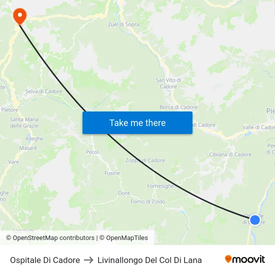 Ospitale Di Cadore to Livinallongo Del Col Di Lana map