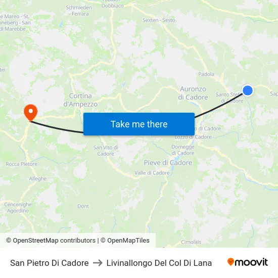 San Pietro Di Cadore to Livinallongo Del Col Di Lana map