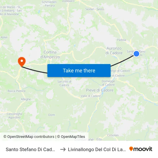 Santo Stefano Di Cadore to Livinallongo Del Col Di Lana map
