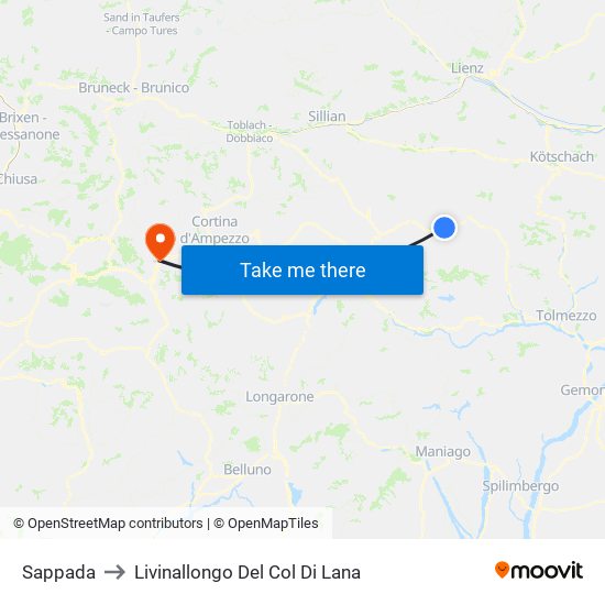 Sappada to Livinallongo Del Col Di Lana map