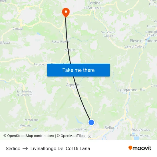 Sedico to Livinallongo Del Col Di Lana map