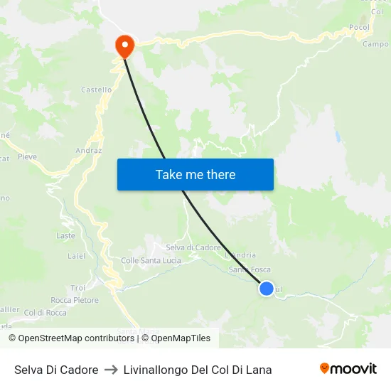 Selva Di Cadore to Livinallongo Del Col Di Lana map