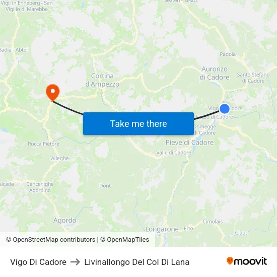 Vigo Di Cadore to Livinallongo Del Col Di Lana map