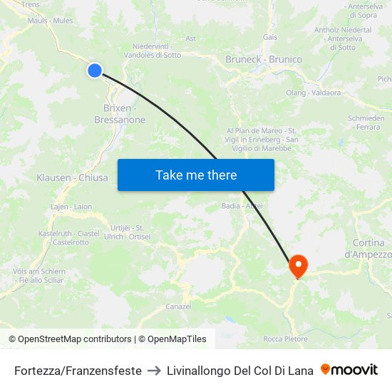 Fortezza/Franzensfeste to Livinallongo Del Col Di Lana map
