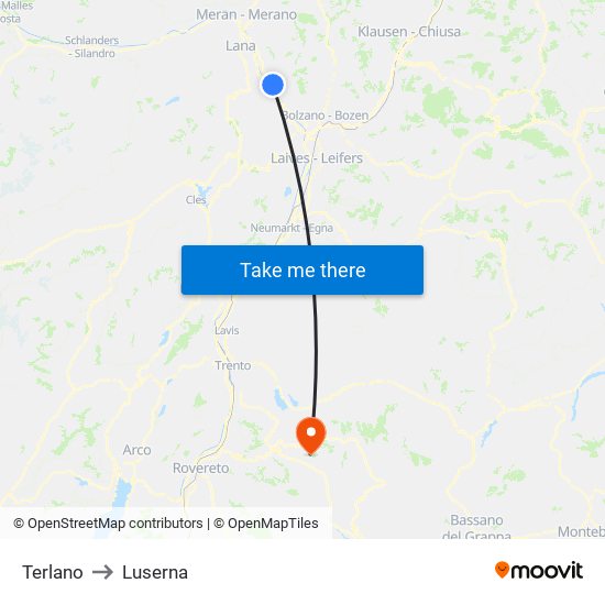 Terlano to Luserna map