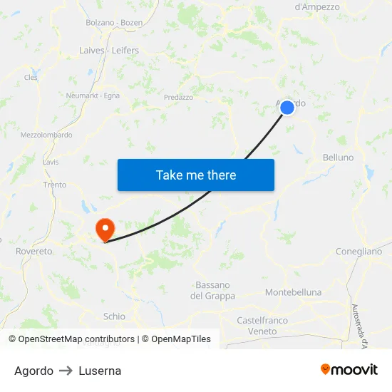 Agordo to Luserna map